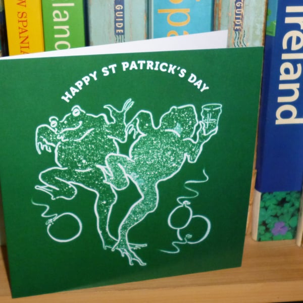 St Patrick's Day Card - Dancing Frogs - Dark Green