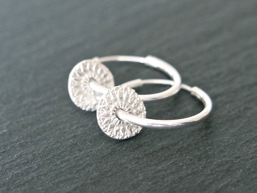 Sterling Silver Hoops - mandala rounds circle disc pure silver