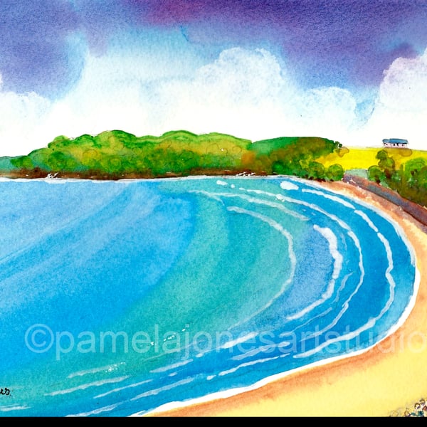 Langland Bay, Gower, South Wales, Original Watercolour in 14 x 11'' Mount