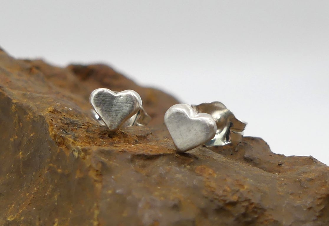 Recycled Sterling Silver Heart Stud Earrings.