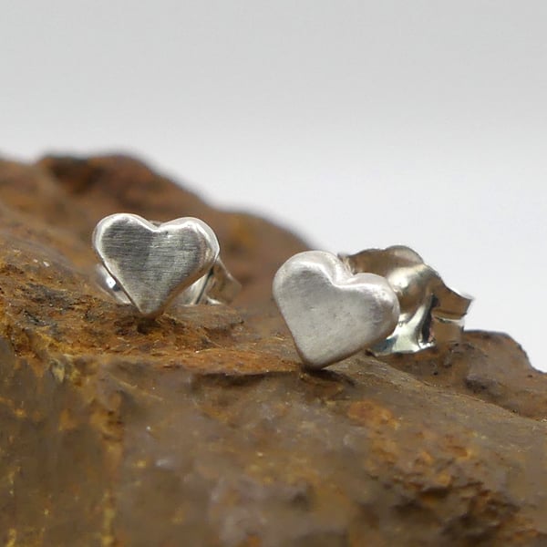 Recycled Sterling Silver Heart Stud Earrings.