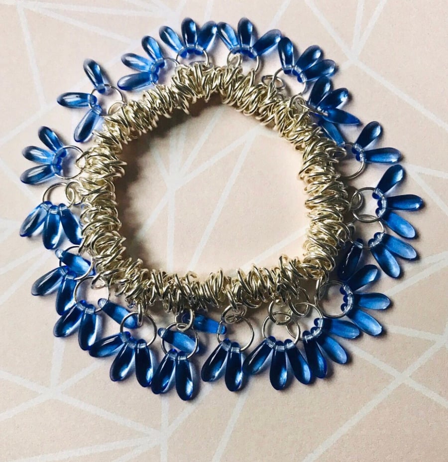 Bungee Link Bracelet With Blue Czech Glass Beads