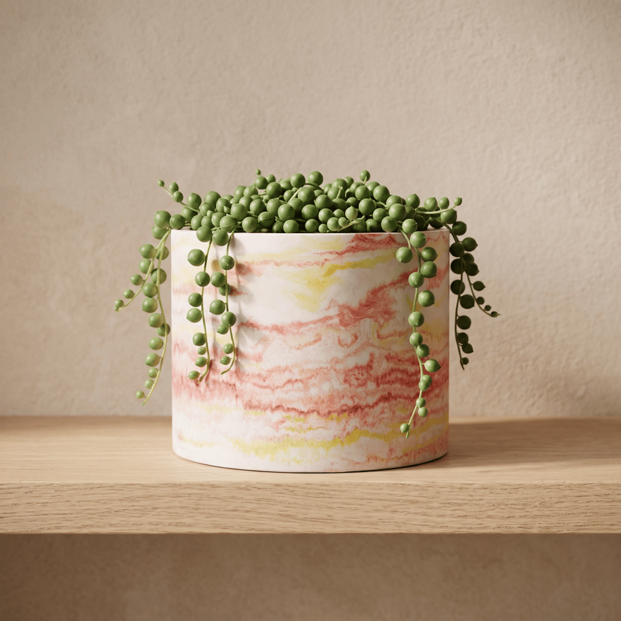 Large Plant Pot - Sunrise Marbled Red Orange and Yellow Pot Holder 
