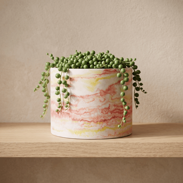 Large Plant Pot - Sunrise Marbled Red Orange and Yellow Pot Holder 