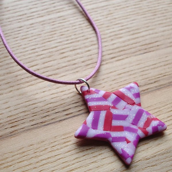 Raspberry Shimmer Star FIMO Polymer Clay Pendant