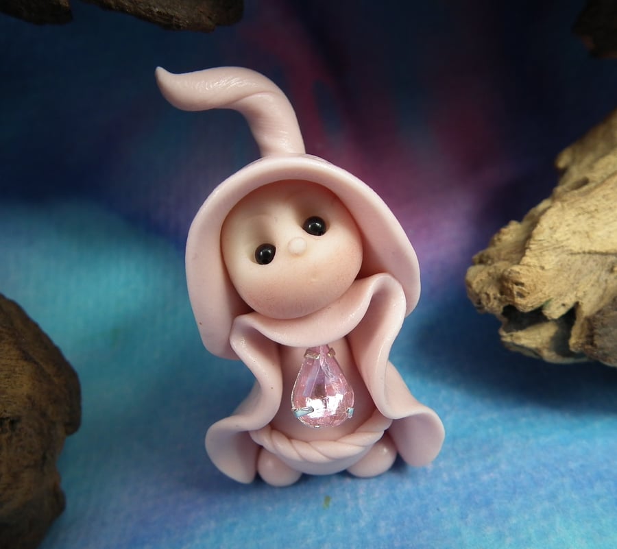 Tiny Pink Gnome Maiden 'Rozie' 1.5" OOAK Sculpt by Ann Galvin