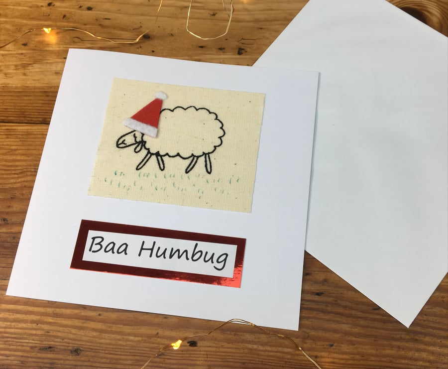 Baa Humbug Sheep in Santa’s hat Christmas Card