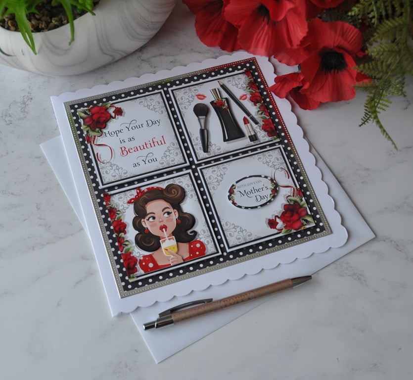Mother's Day Card Beautiful Brunette Mum Card 3D Luxury Handmade Card