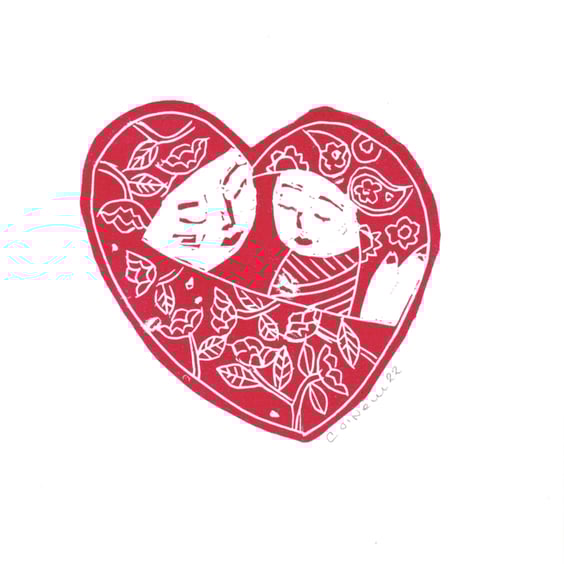 Sweet Heart  -  Small Lino Print - Ideal Mothers day gift or newborn. 