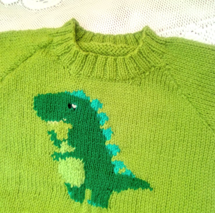 Knitted Jumper with a T Rex Motif for Babies an... - Folksy