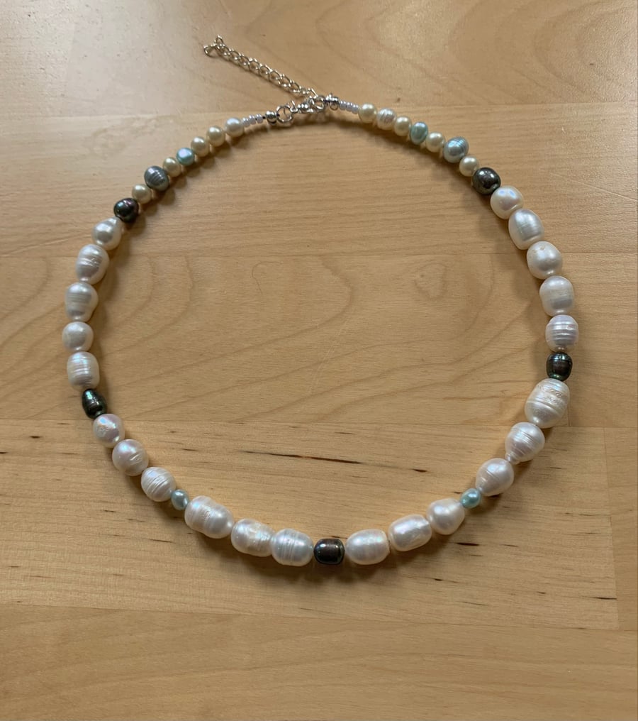 Freshwater pearl necklace.  Handcrafted.  Beautiful unique gift.