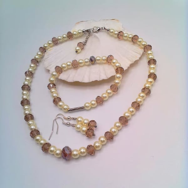 Perfectly Imperfect, Mauve Crystals & Cream Pearl Jewellery, Bridal Jewellery