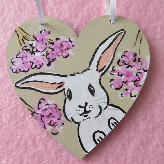Bunny and Cherry Blossom Bunny Rabbit Hanging Heart Home Decoration