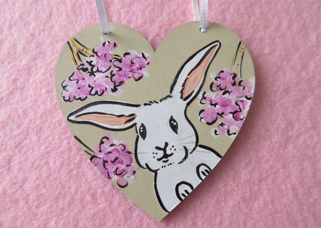 Bunny and Cherry Blossom Bunny Rabbit Hanging Heart Home Decoration