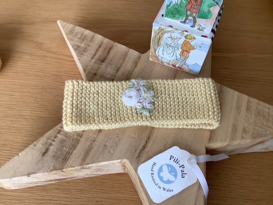 Hand Knitted Cashmere Blend Baby Headband 0-6 Months 