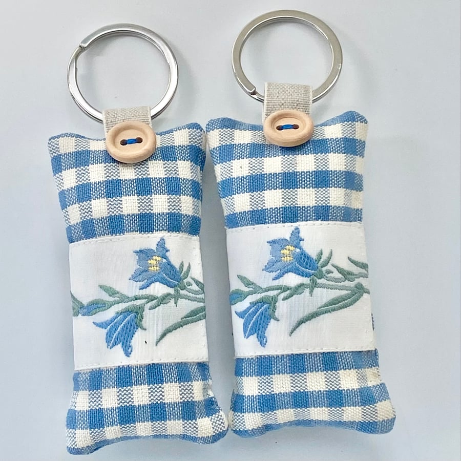 SALE ITEM - ALPINE GENTIAN KEY RING - blue and white gingham