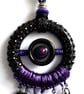 Large Upcycled Black Textured Metal  Buckle & Purple Charm Boho Necklace - Image 6