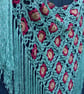 Crochet triangular shawl in sparkly gold, cerise & pale green - design LF433 - Image 9