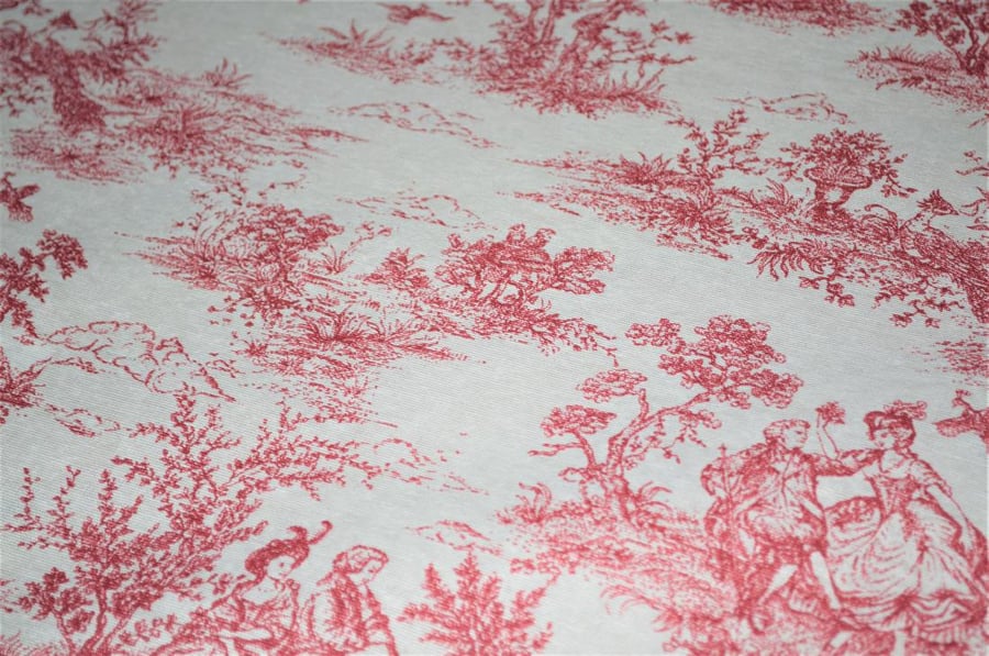 Toile De Jouy Tablecloth Red , Vintage French Toile Round Oval Tablecloth 