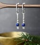 Silver Drop Earrings with Lapis Lazuli Stones - Hoop Earrings - Image 3