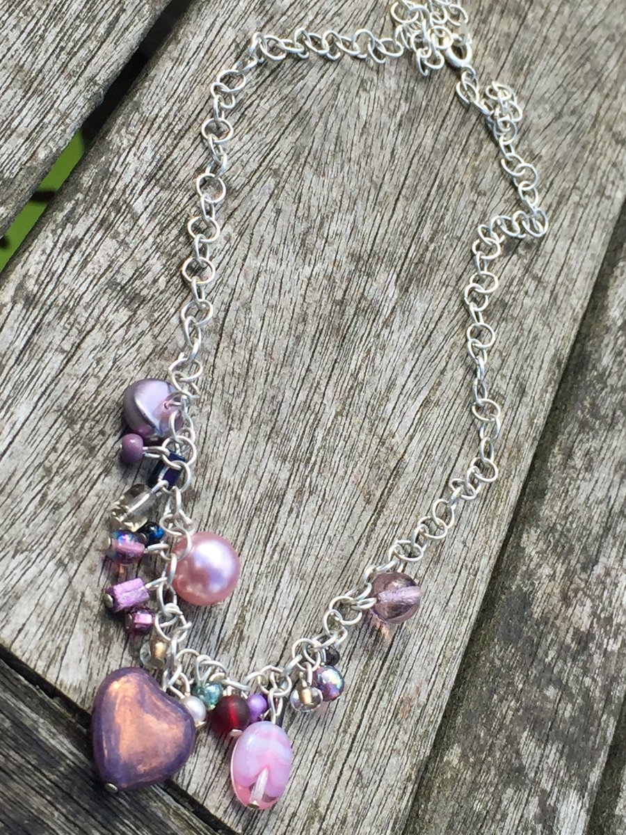 Swarovski glass pink and purple necklace