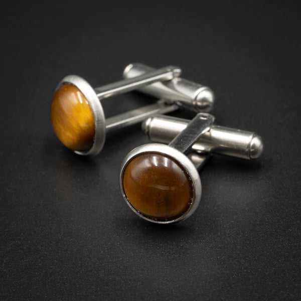 Tiger eye and stainless steel cufflinks, Sagittarius gift