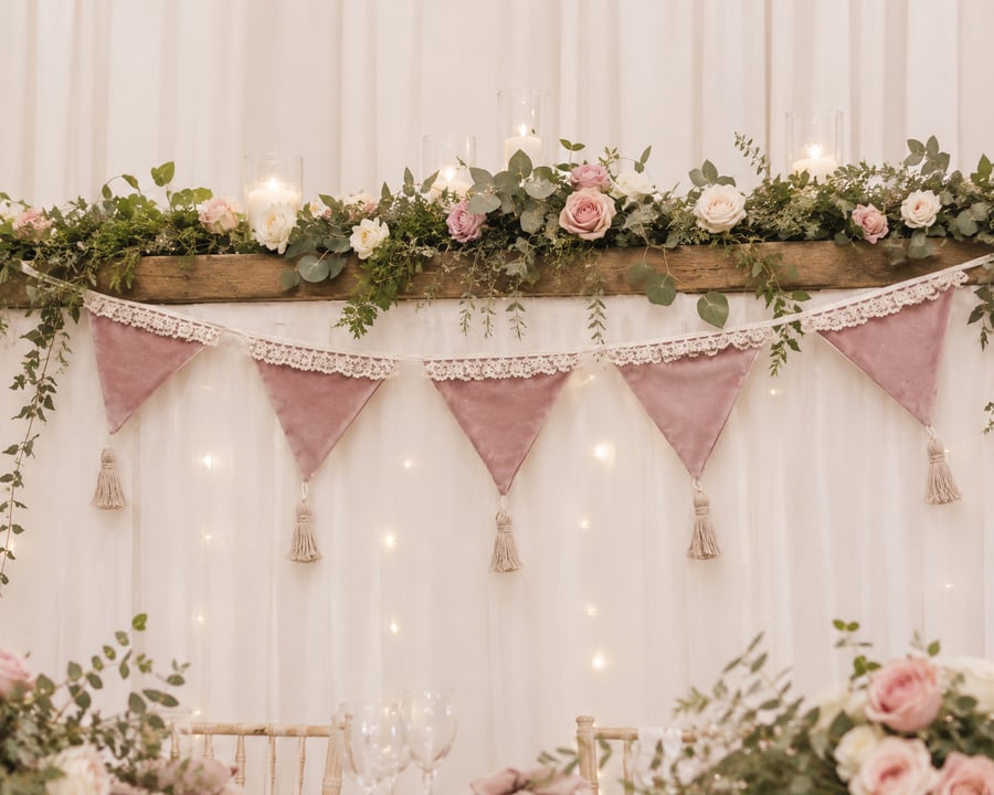 Dusky Pink Velvet Wedding Bunting - Handmade Romantic Wedding Decor