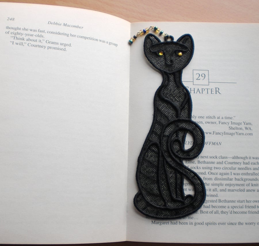 Embroidered Lace Cat Bookmark