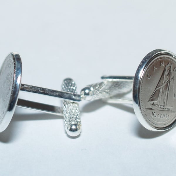 44th Birthday 1977 Canadian dime coin cufflinks- Great gift idea. 
