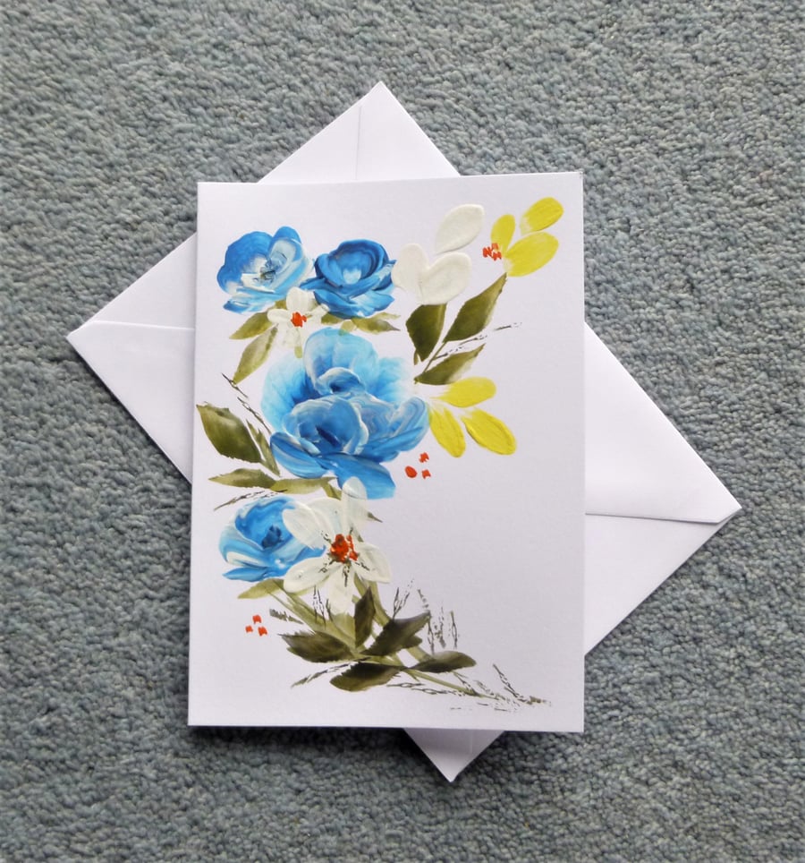 hand painted blank floral greetings card ( ref ... - Folksy