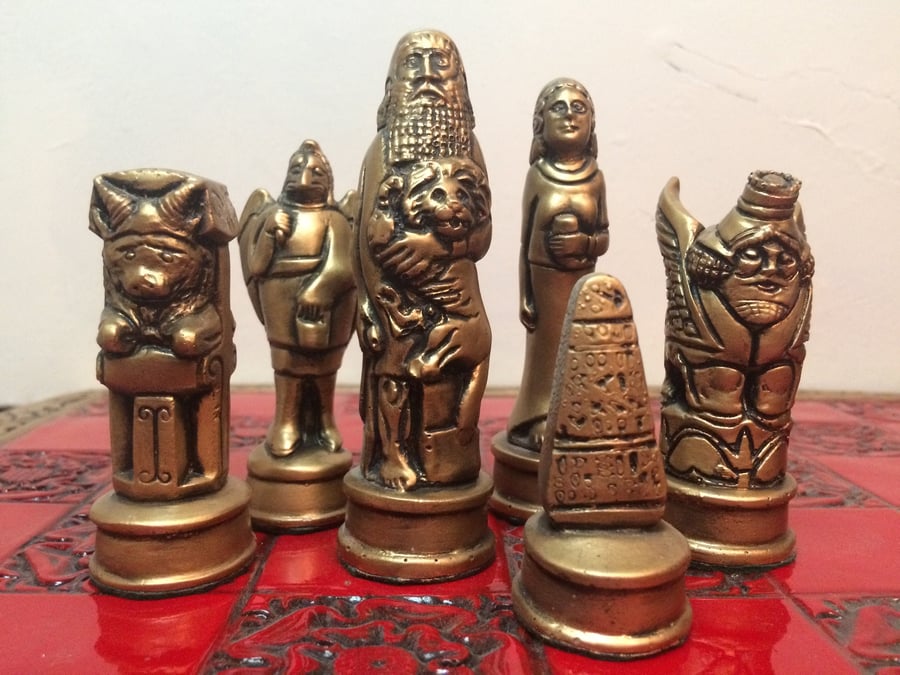 Gilgamesh Chess Pieces - Metallic Antique effect 