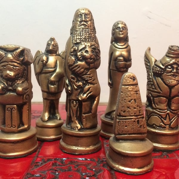 Gilgamesh Chess Pieces - Metallic Antique effect 