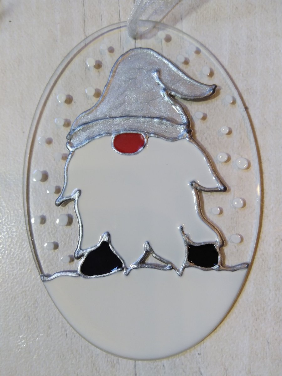 Cheeky gnome suncatcher decoration silver. 'I'll be gnome for Christmas' 