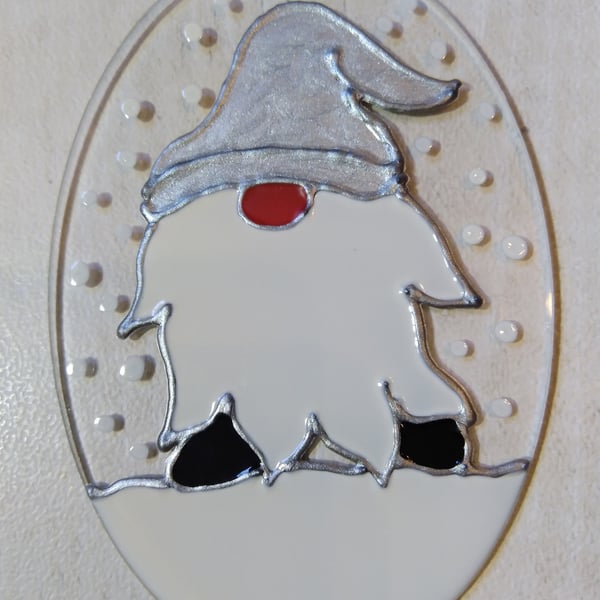 Cheeky gnome suncatcher decoration silver. 'I'll be gnome for Christmas' 