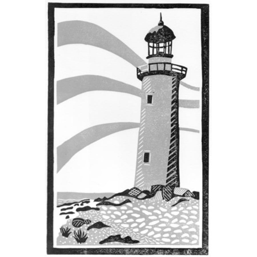 Original lino cut print "Lighthouse on Faro, Gotland"