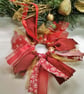 Mini wreath red gold ribbon christmas tree fabric home decoration - Image 1