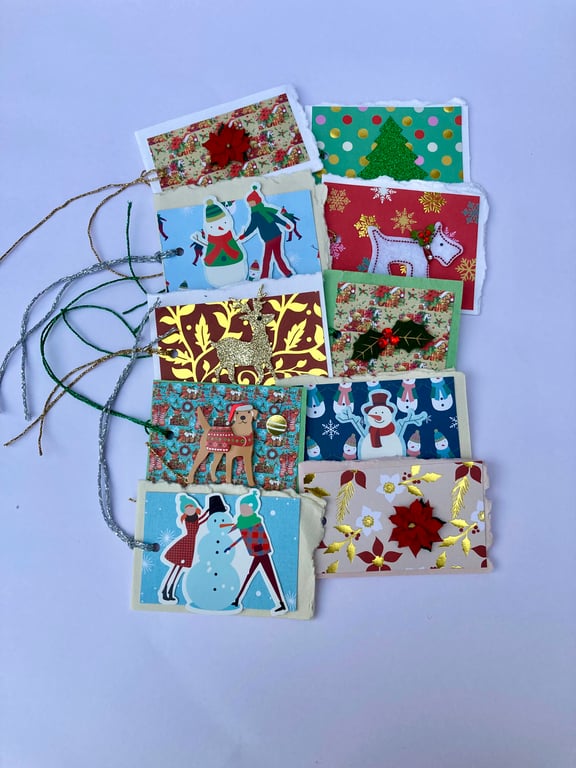 10 large handmade Christmas gift tags