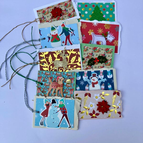 10 large handmade Christmas gift tags