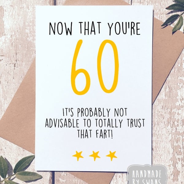 Funny 60th birthday card, sixtieth birthday, funny card, funny birthday card for