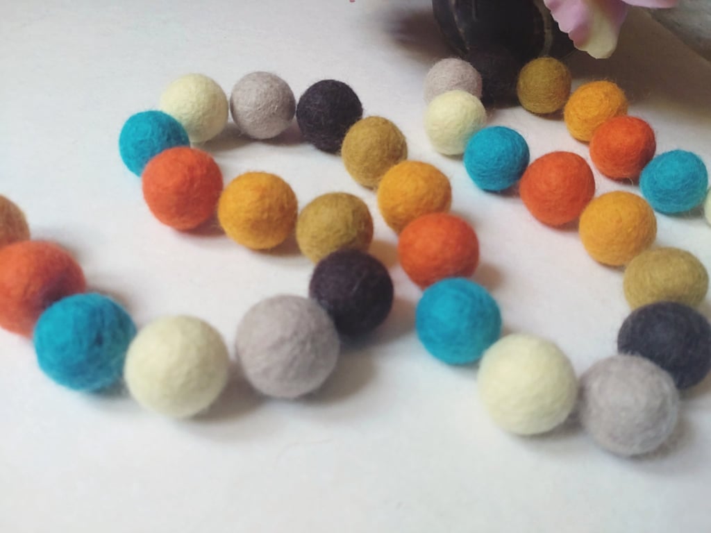 Felt Ball Garland, 70s Retro, Gift Idea, Eclectic Bohemian Interiors