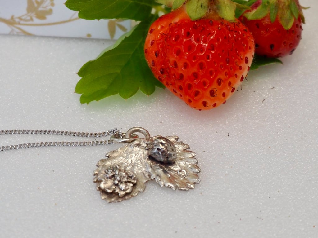 Wild Strawberry  - fine silver clay pendant necklace