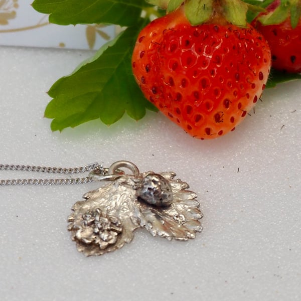 Wild Strawberry  - fine silver clay pendant necklace
