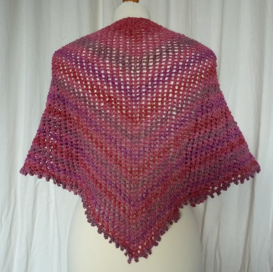 Hand Knit Pink Lace Triangular Scarf
