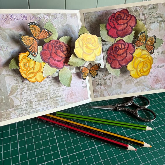 Handmade Pop up Roses and Butterfly Card