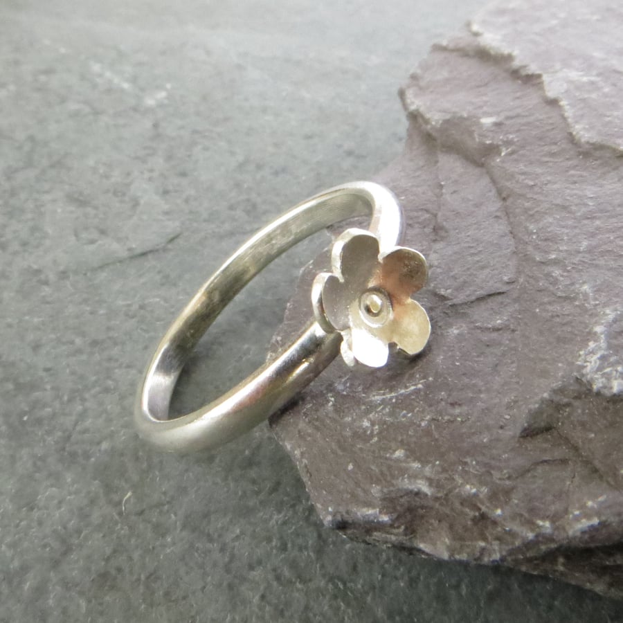 Sterling silver flower ring, Nature inspired jewellery, Stacking ring