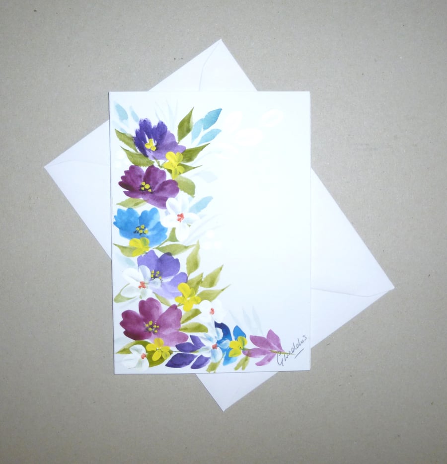 original art hand painted floral greetings card ( ref FA 487 A5 )