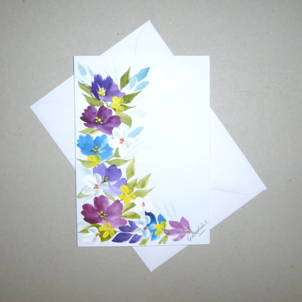 original art hand painted floral greetings card ( ref FA 487 A5 )