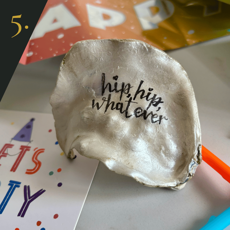 no.5 "hip, hip, whatever" - from SHUCKED's hand-painted oyster shell collection