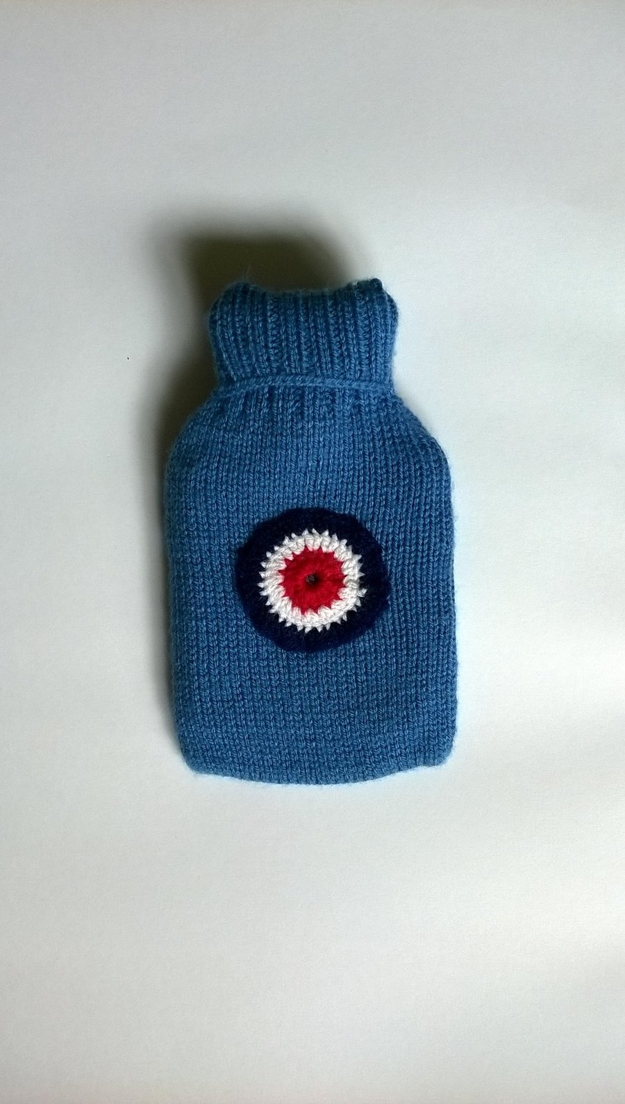 Knitted Air Force blue boys hot water bottle cover