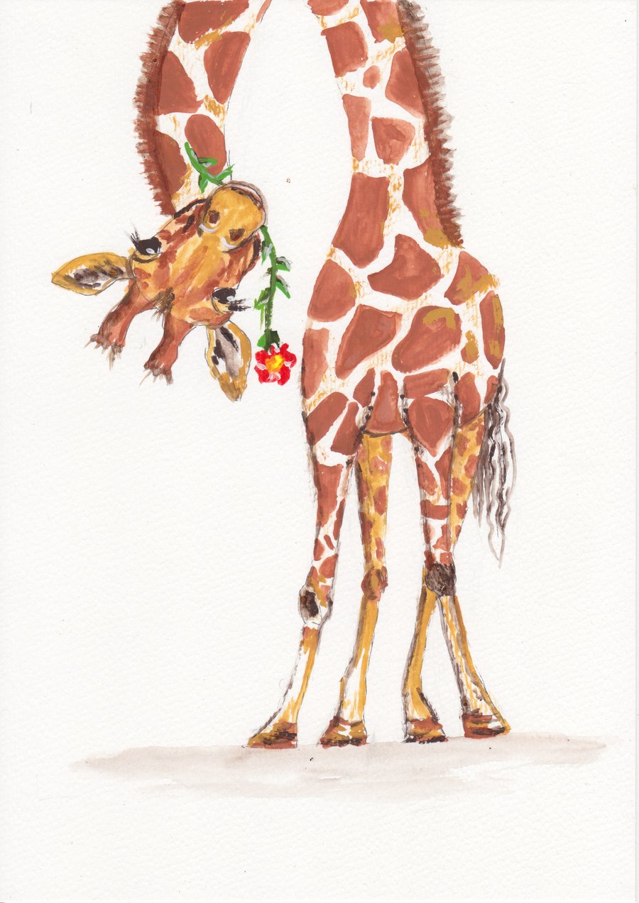 Funky and Cute Giraffe original gouache painting 
